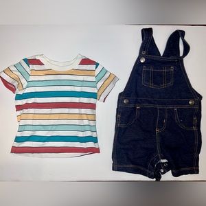Carters Colorful Striped Shirt and Overalls Set (18M)